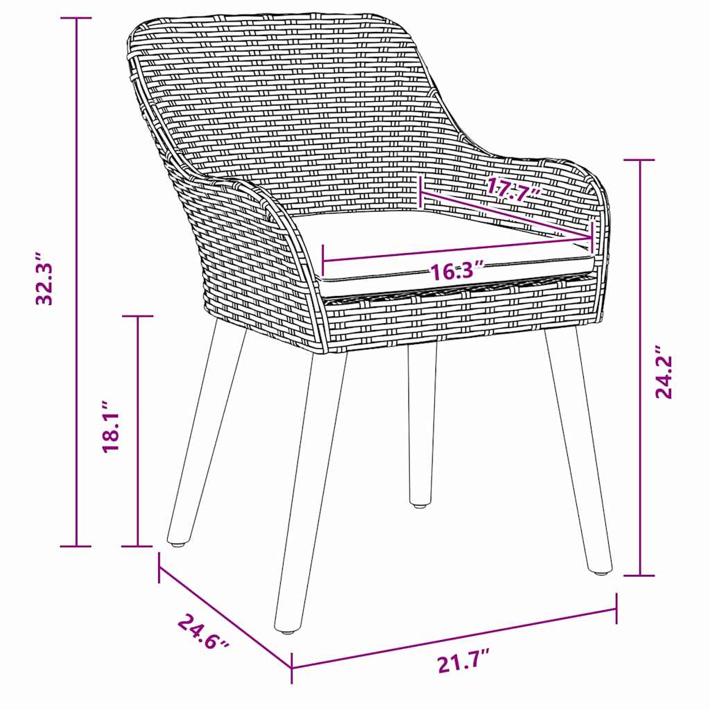 Garden Chair 2 pcs Light Grey 55 x 62.5 x 82cm Poly Rattan