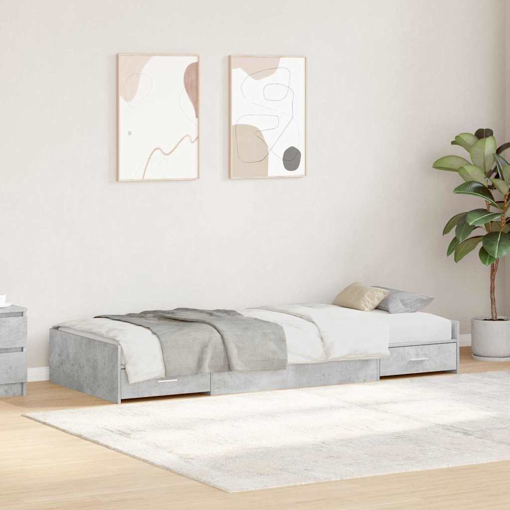 Storage Bed Frame Concrete Grey 100 x 200 cm Engineered wood