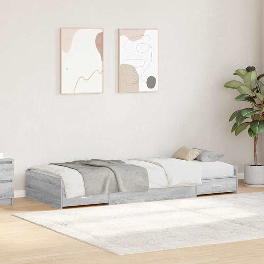 Storage Bed Frame Grey Sonoma 100 x 200 cm Engineered wood