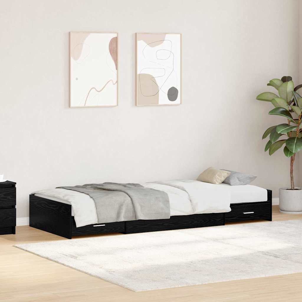 Storage Bed Frame Black Oak 75 x 190 cm Engineered wood