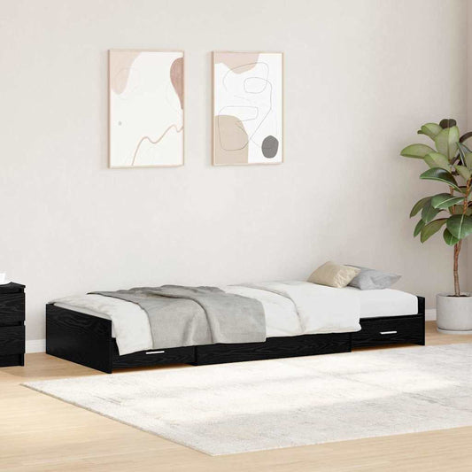 Storage Bed Frame Black Oak 75 x 190 cm Engineered wood