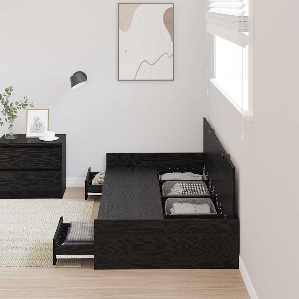 Storage Bed Frame Black Oak 75 x 190 cm Engineered wood