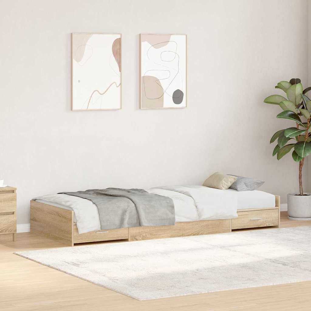 Storage Bed Frame Sonoma Oak 75 x 190 cm Engineered wood