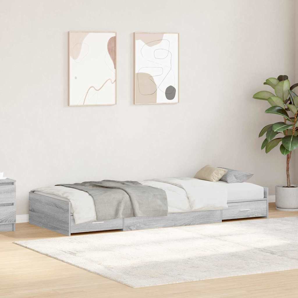 Storage Bed Frame Grey Sonoma 75 x 190 cm Engineered wood
