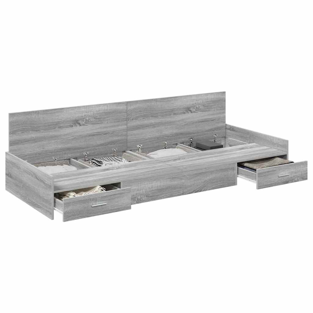 Storage Bed Frame Grey Sonoma 75 x 190 cm Engineered wood