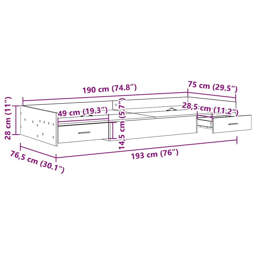 Storage Bed Frame Old Wood 75 x 190 cm Engineered wood