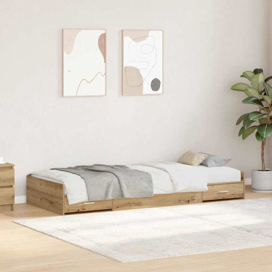Storage Bed Frame Artisan Oak 75 x 190 cm Engineered wood