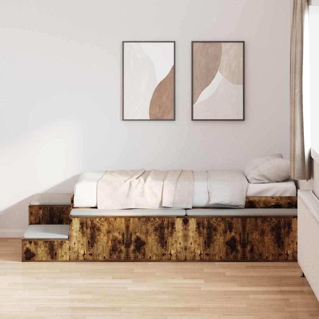 Storage Bed Frame with Drawer Smoked Oak 244 x 118 x 53.5 cm