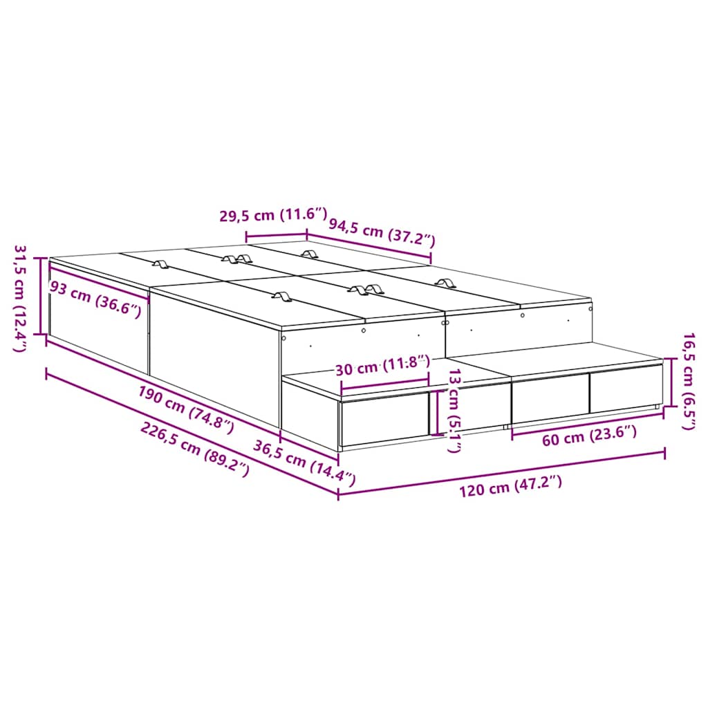 Storage Bed Frame with Drawer Sonoma Oak 120 cm Engineered Wood