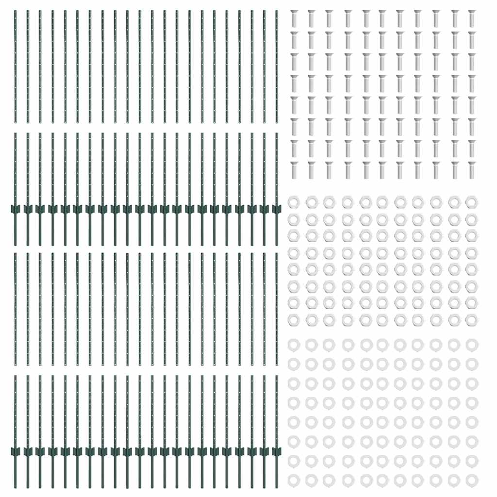 Fence Posts Height Adjustable Manual 44 pcs Green 180 cm Steel