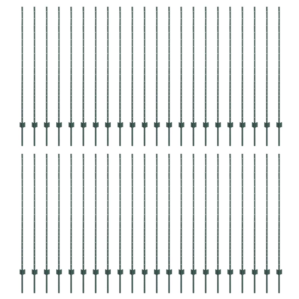Fence Posts Height Adjustable Manual 44 pcs Green 200 cm Steel