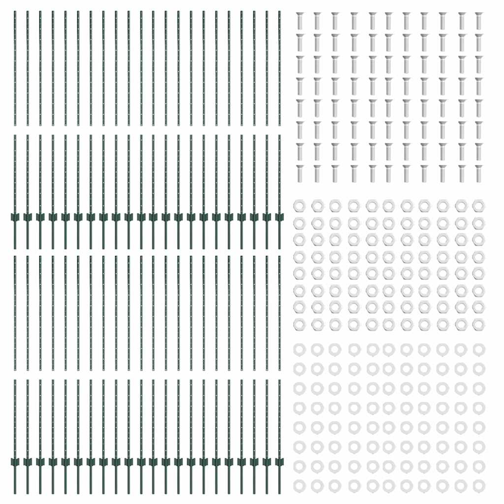 Fence Posts Height Adjustable Manual 44 pcs Green 200 cm Steel