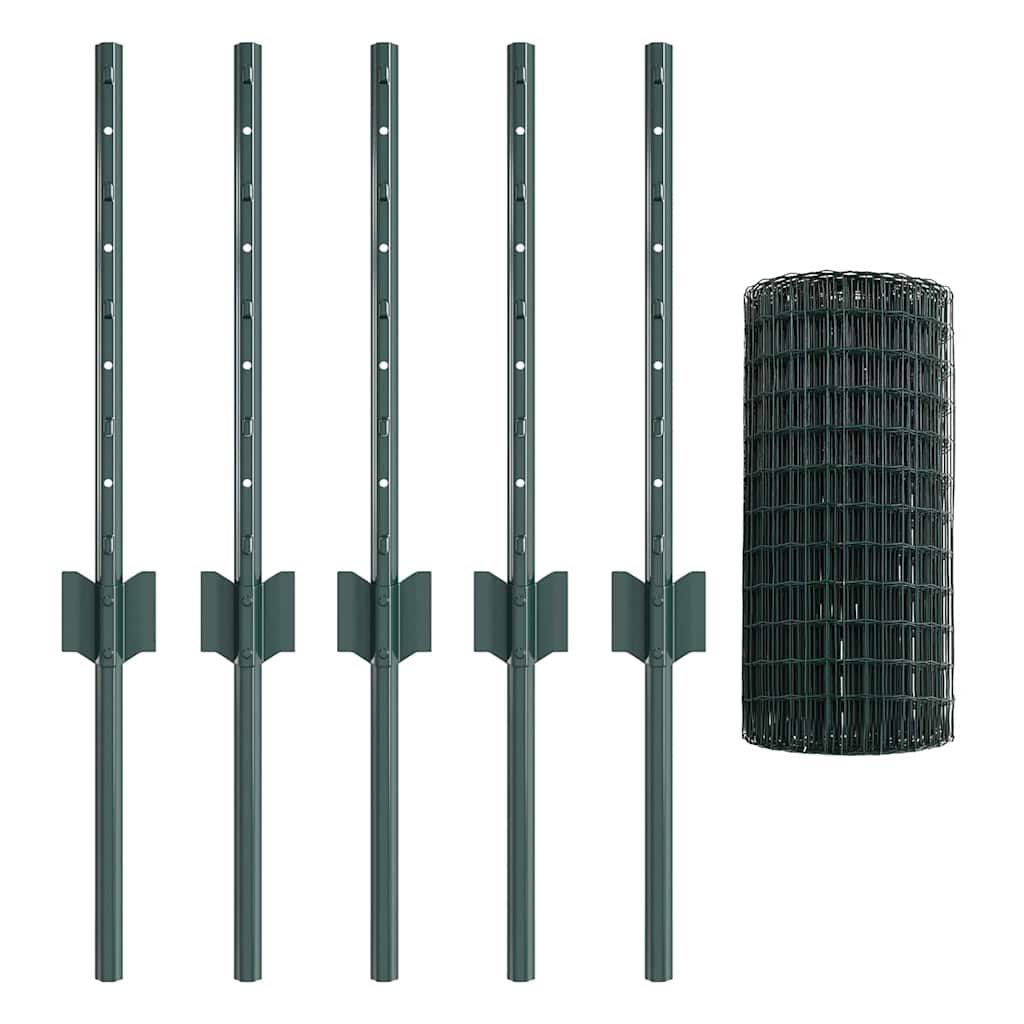 Fence with Posts Green 0.4 x 10 m Steel