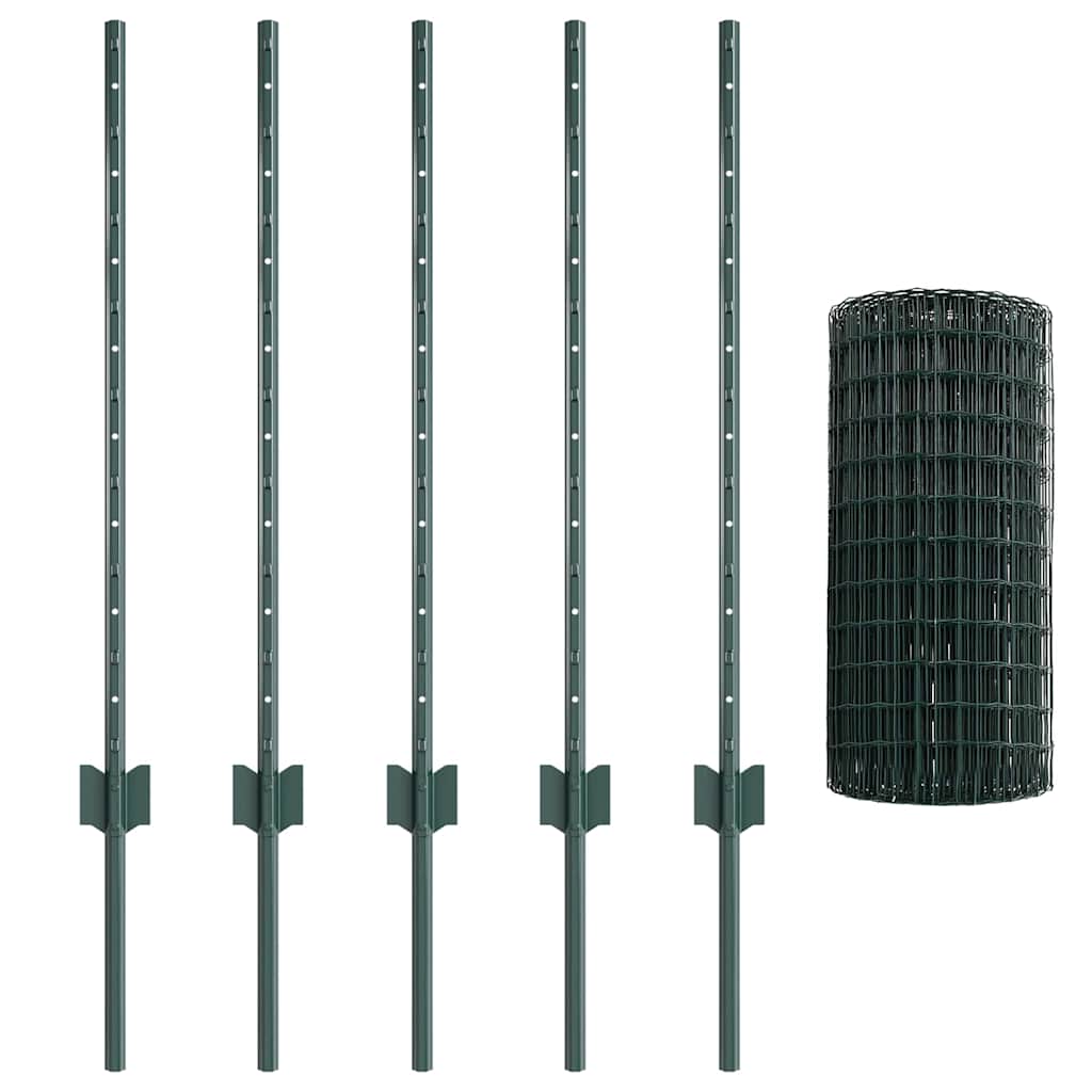Fence with Posts Green 0.8 x 10 m Steel