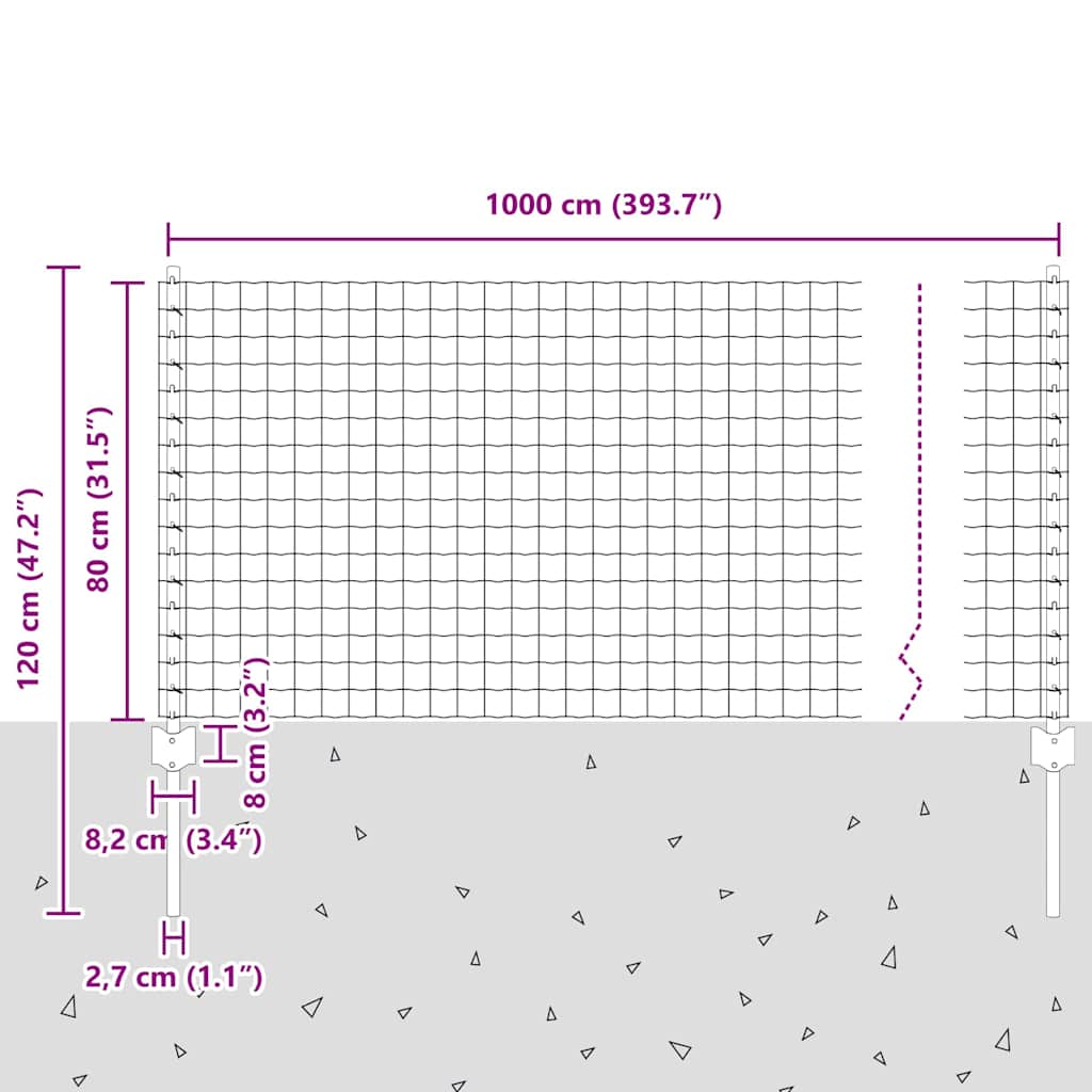 Fence with Posts Green 0.8 x 10 m Steel