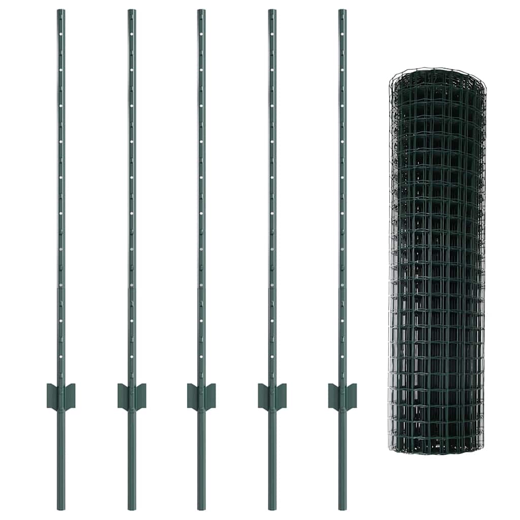 Fence with Posts Green 1 x 10 m Steel