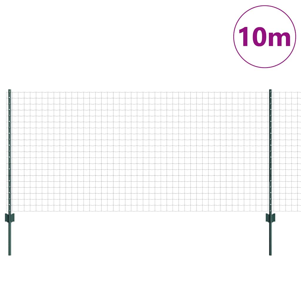 Fence with Posts Green 1 x 10 m Steel