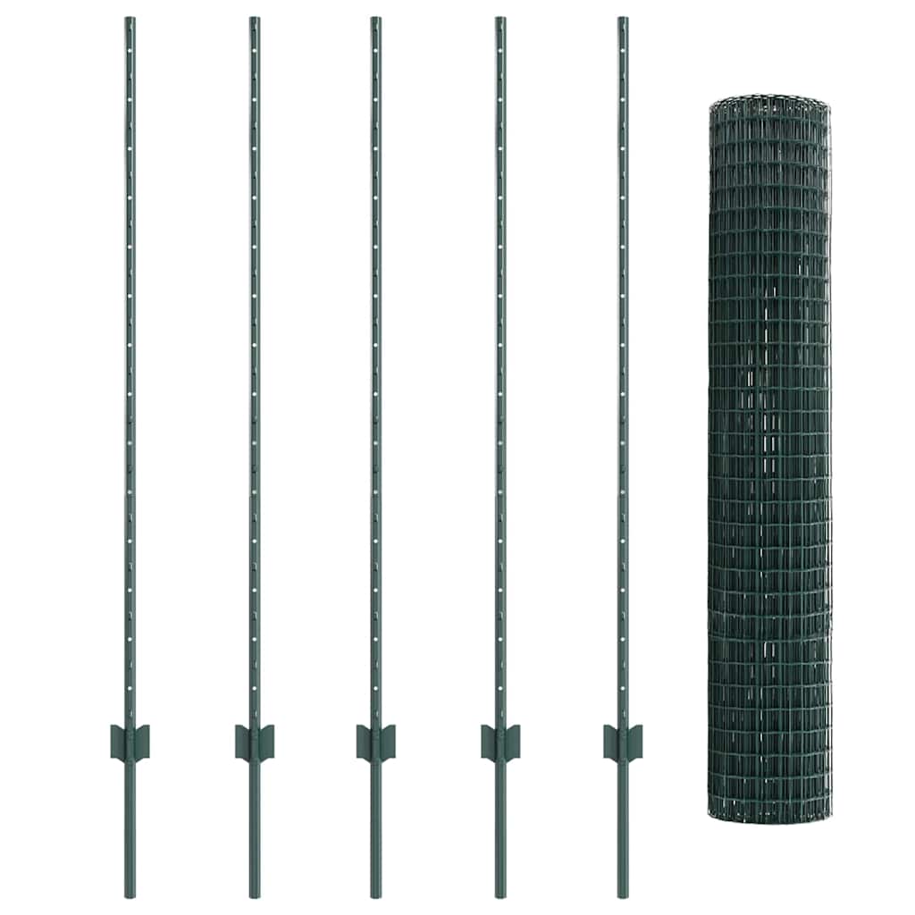 Fence with Posts Green 1.4 x 10 m Steel