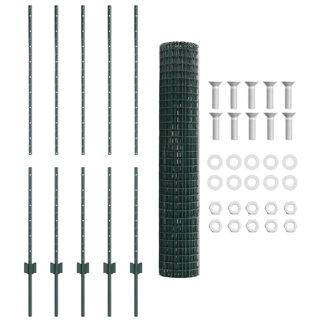 Fence with Posts Green 1.4 x 10 m Steel