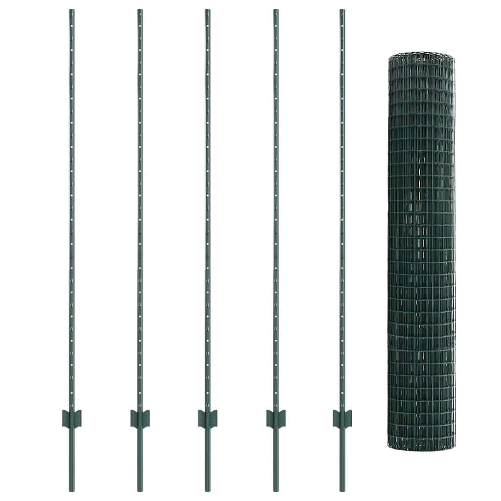 Fence with Posts Green 1.5 x 10 m Steel