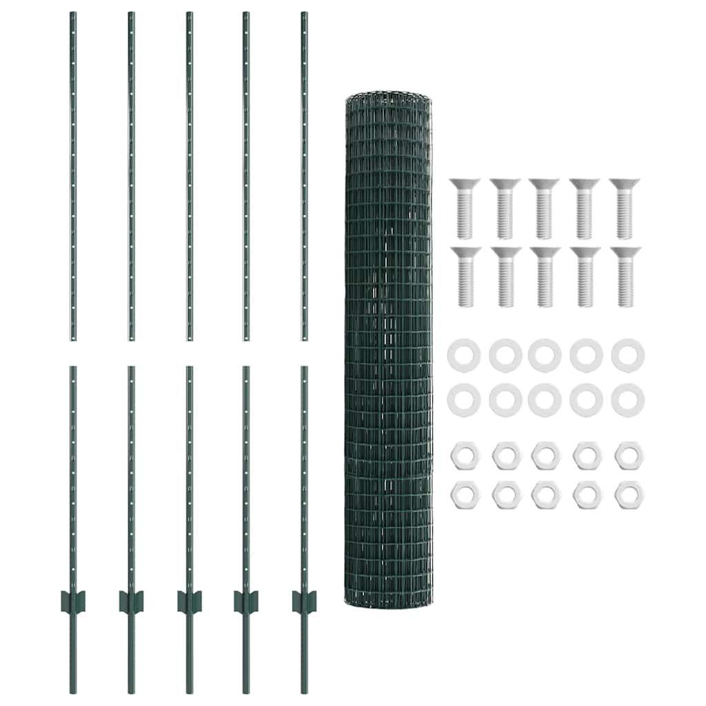 Fence with Posts Green 1.5 x 10 m Steel