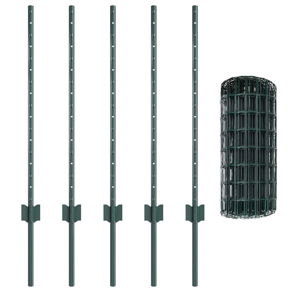 Fence with Posts Green 0.8 x 10 m Steel