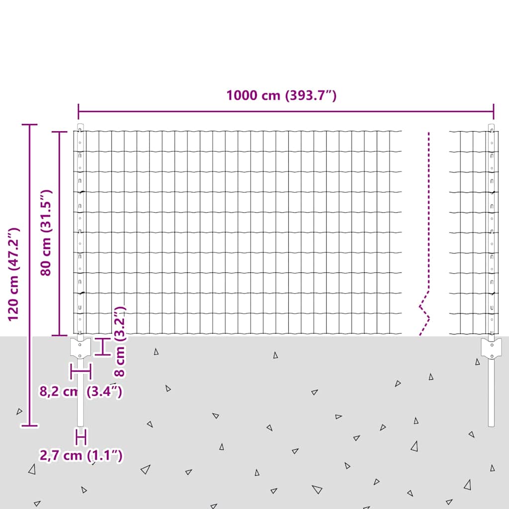 Fence with Posts Green 0.8 x 10 m Steel