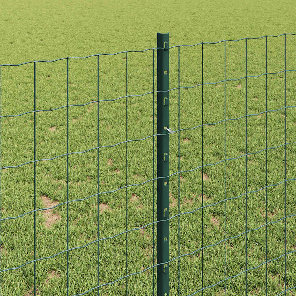 Fence with Posts Green 1 x 10 m Steel