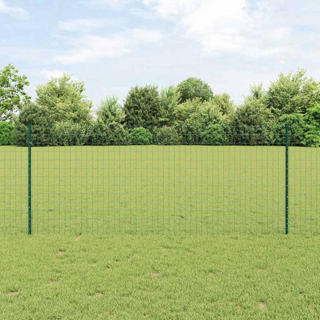 Fence with Posts Green 1 x 10 m Steel