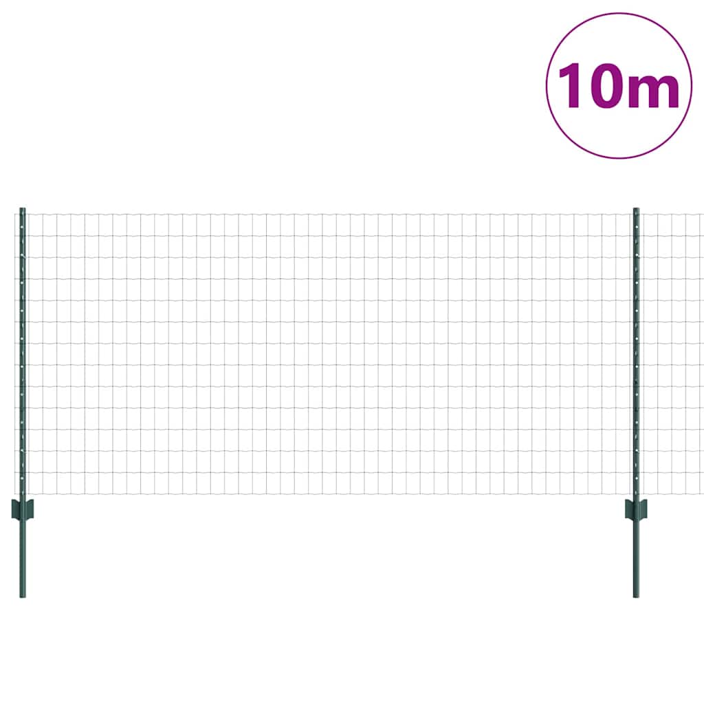Fence with Posts Green 1 x 10 m Steel