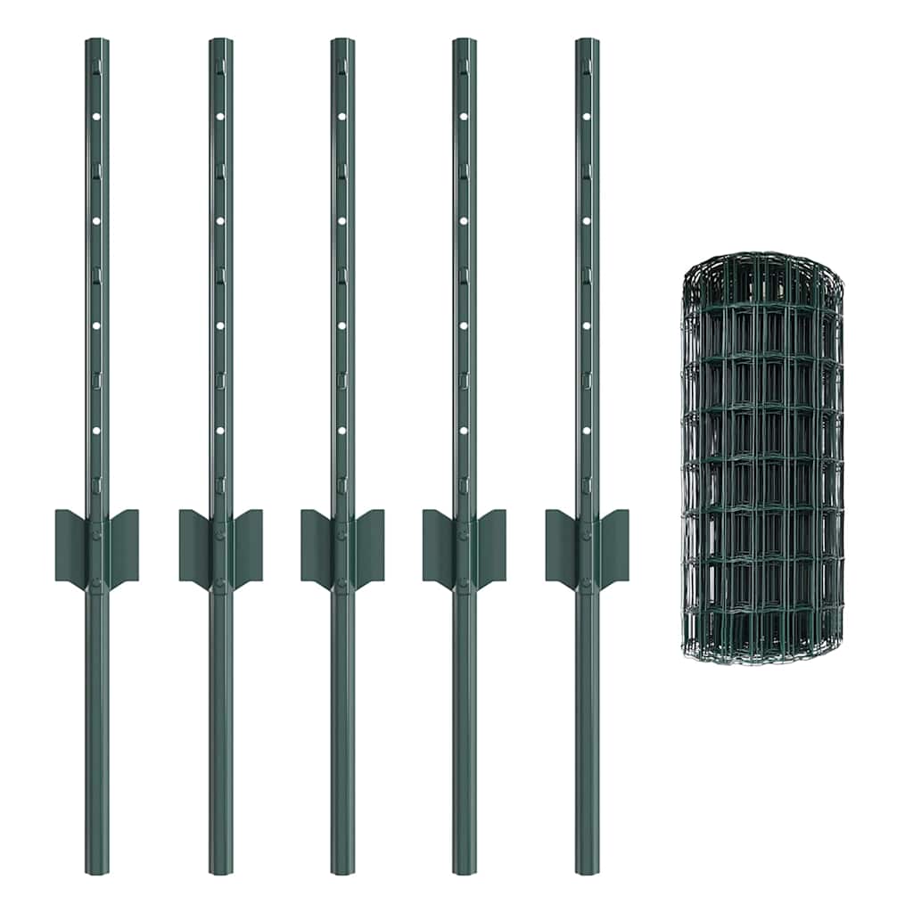 Fence with Posts Green 0.4 x 10 m Steel