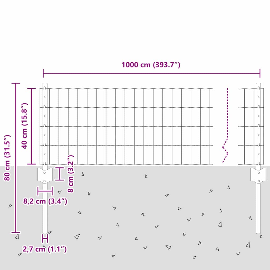 Fence with Posts Green 0.4 x 10 m Steel