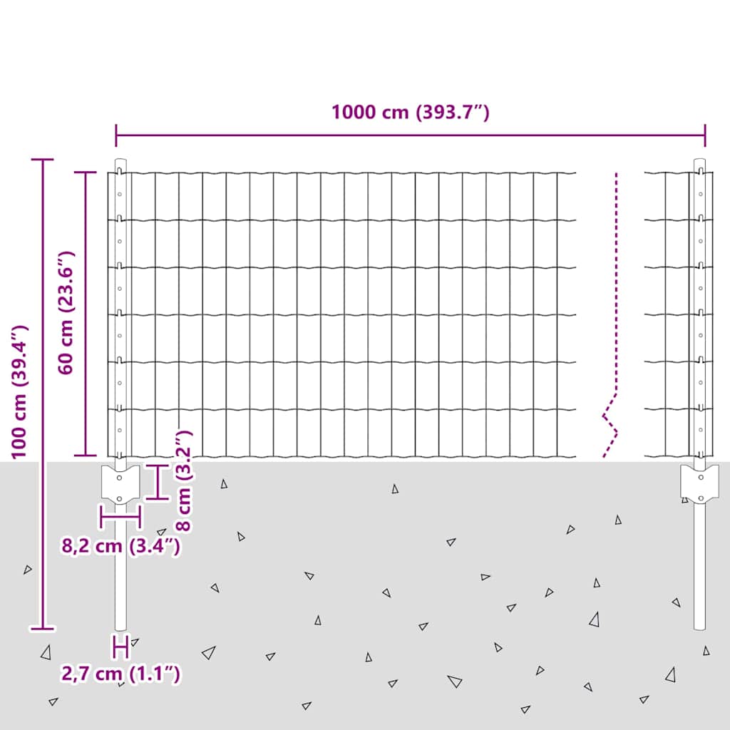 Fence with Posts Green 0.6 x 10 m Steel