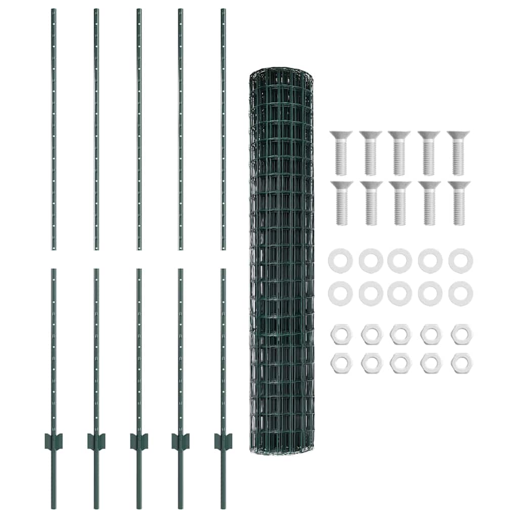 Fence with Posts Green 1.6 x 10 m Steel