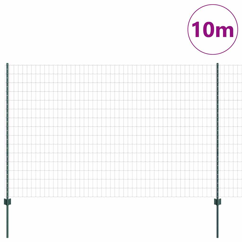 Fence with Posts Green 1.6 x 10 m Steel