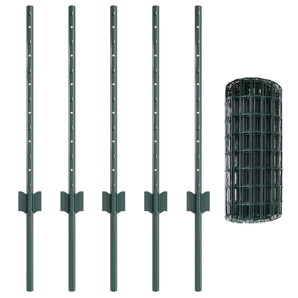 Fence with Posts Green 0.6 x 10 m Steel