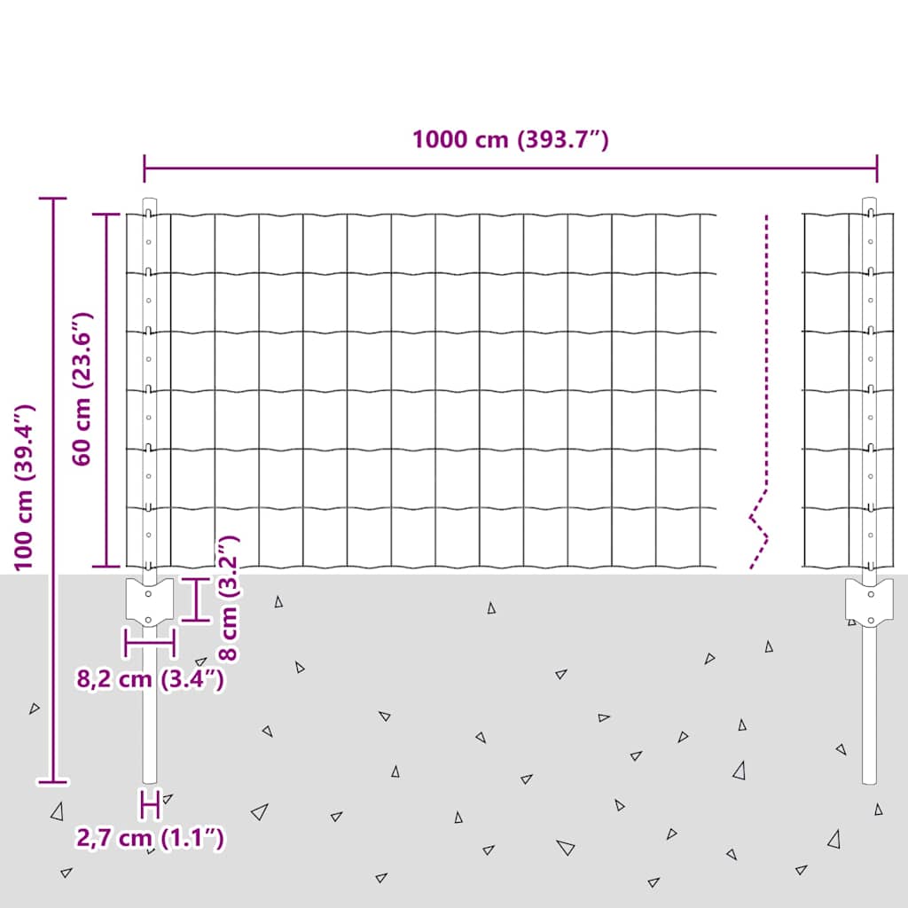 Fence with Posts Green 0.6 x 10 m Steel