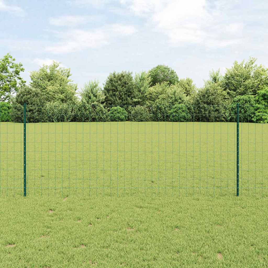 Fence with Posts Green 1 x 10 m Steel