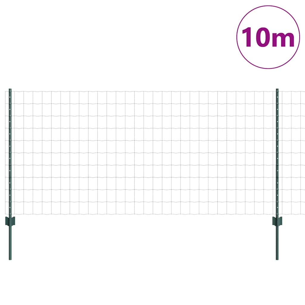 Fence with Posts Green 1 x 10 m Steel