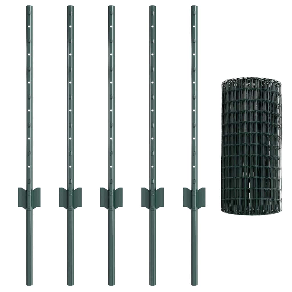 Fence with Posts Green 0.6 x 10 m Steel