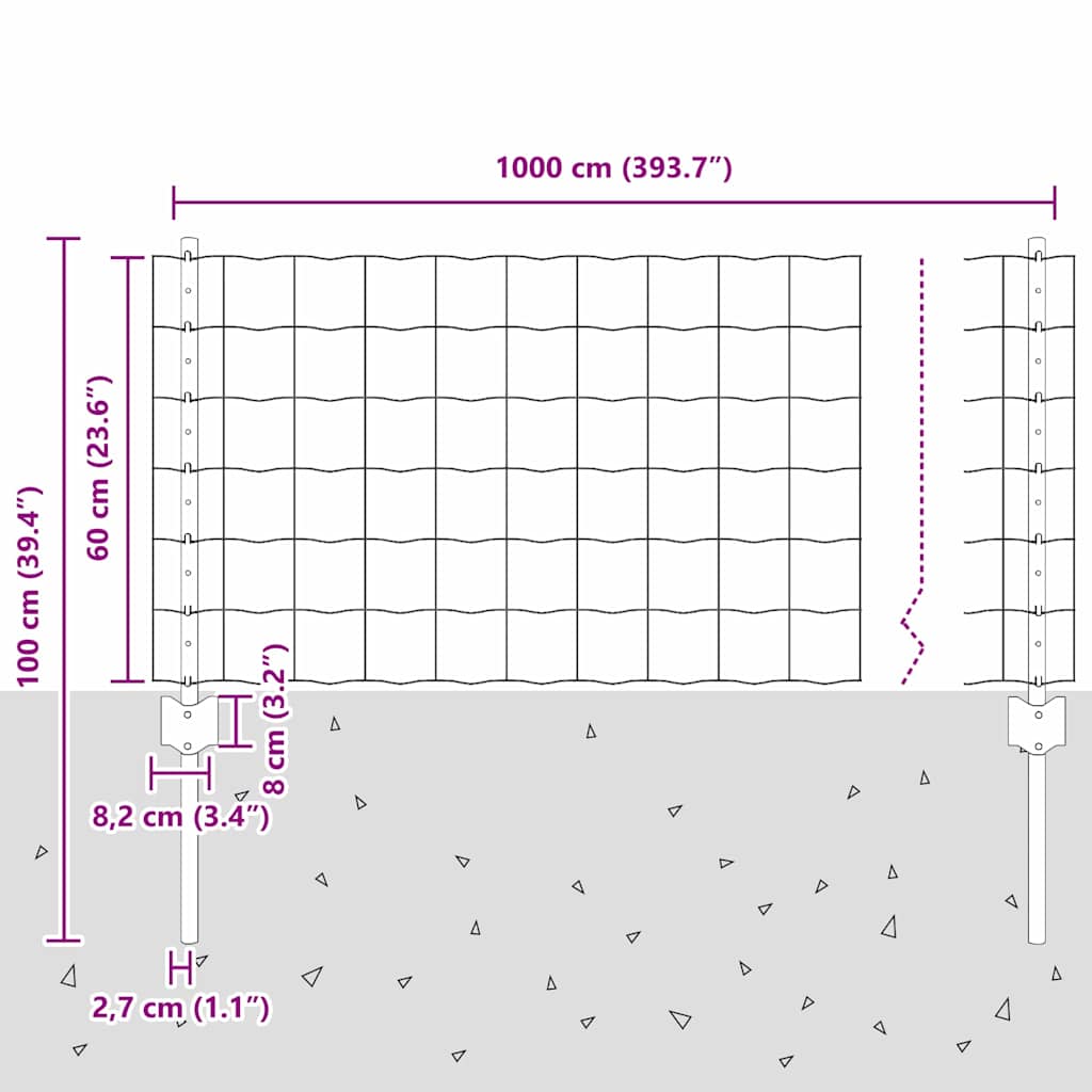 Fence with Posts Green 0.6 x 10 m Steel