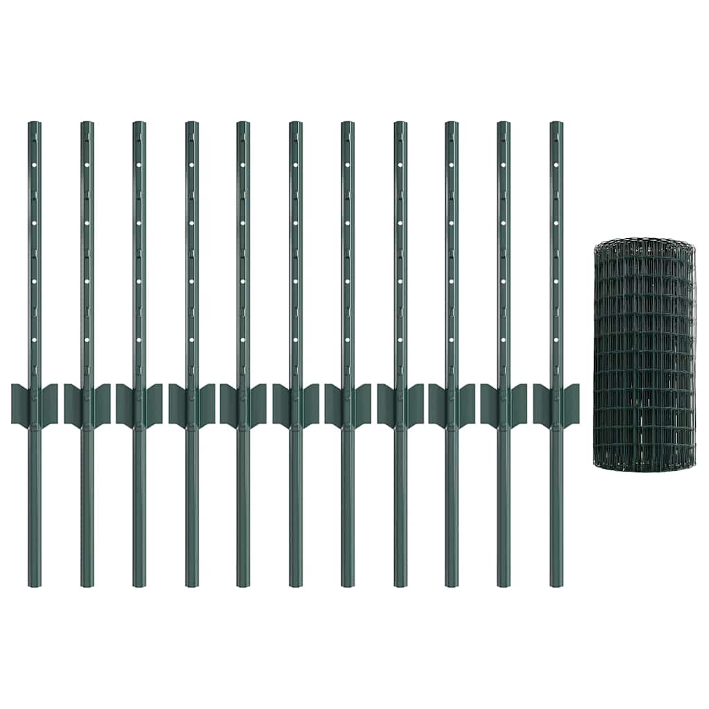 Fence with Posts Green 0.4 x 25 m Steel