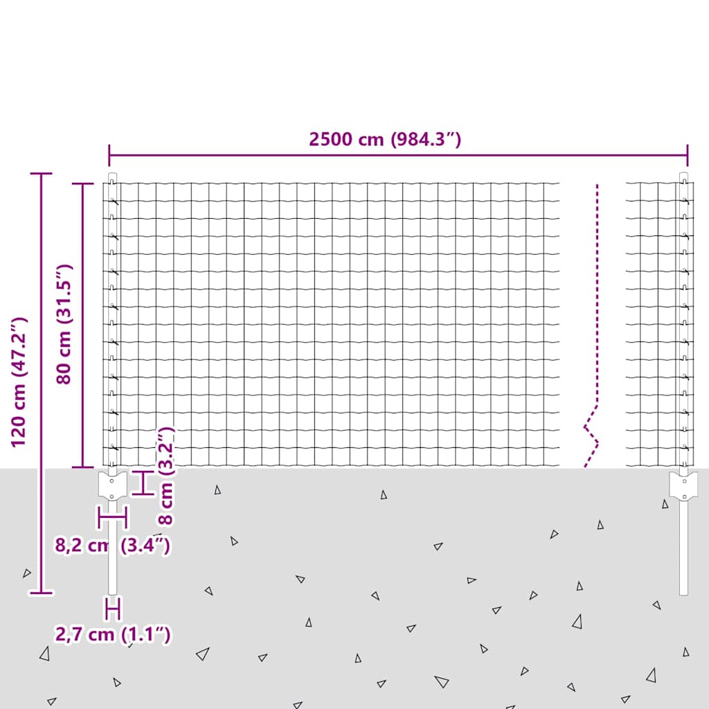 Fence with Posts Green 0.8 x 25 m Steel