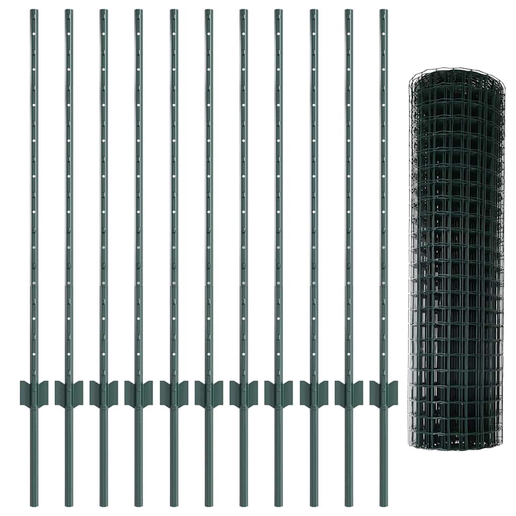 Fence with Posts Green 1 x 25 m Steel