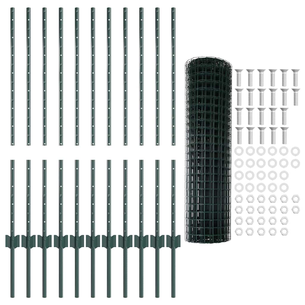 Fence with Posts Green 1 x 25 m Steel