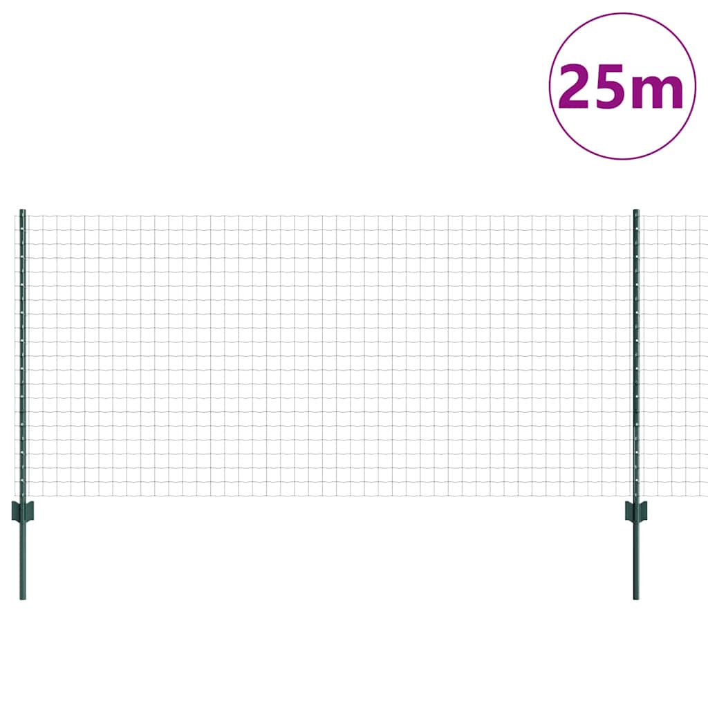 Fence with Posts Green 1 x 25 m Steel