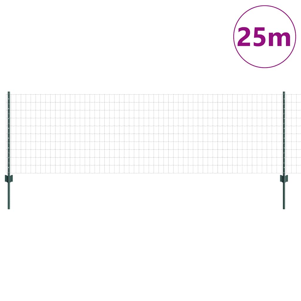 Fence with Posts Green 0.8 x 25 m Steel