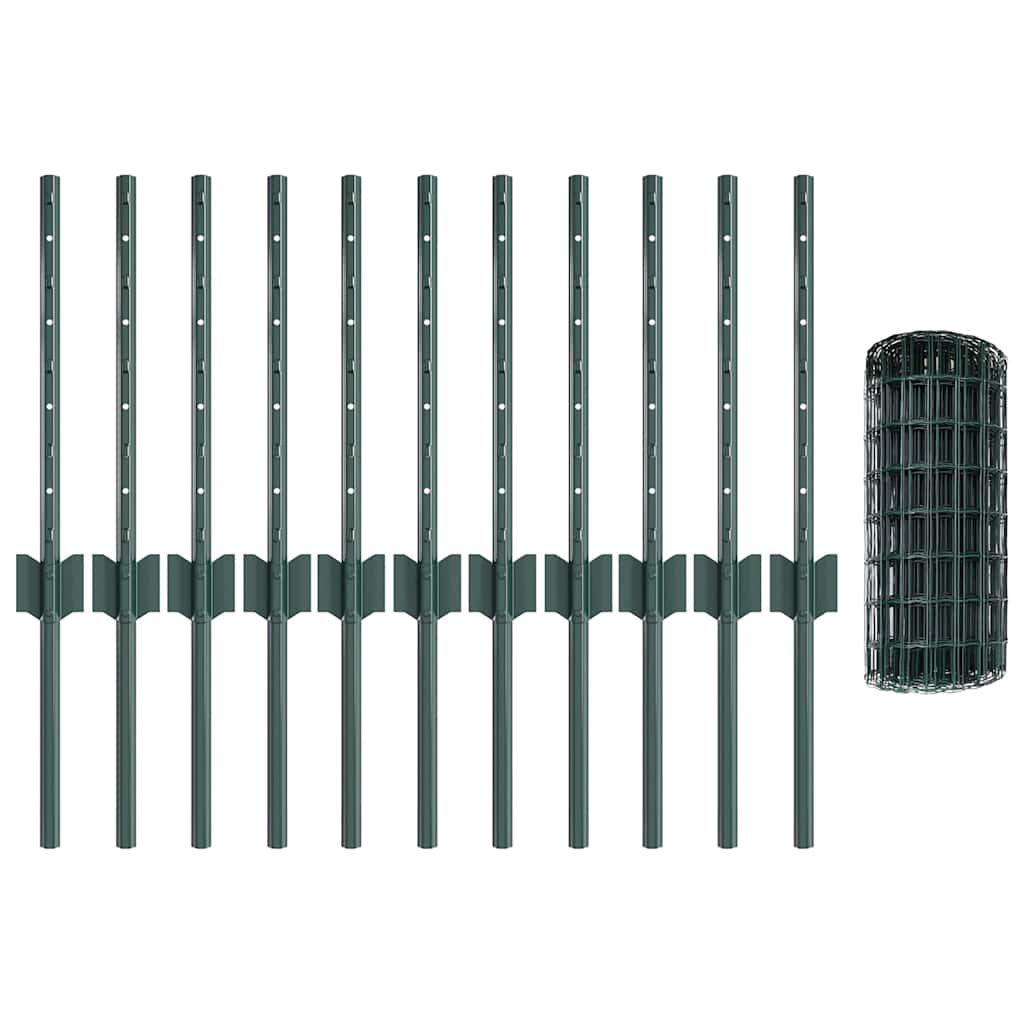 Fence with Posts Green 0.4 x 25 m Steel