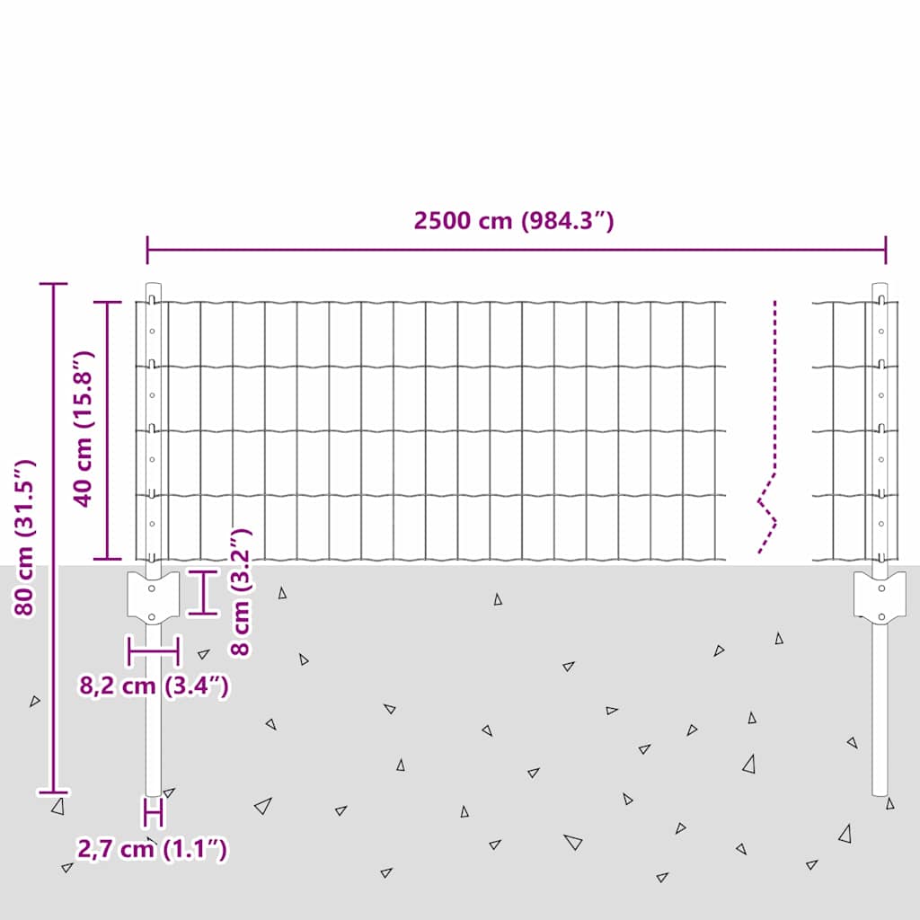 Fence with Posts Green 0.4 x 25 m Steel