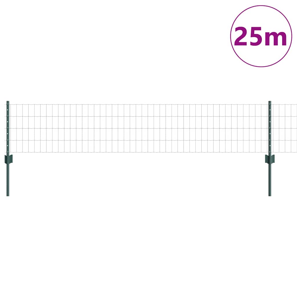 Fence with Posts Green 0.4 x 25 m Steel